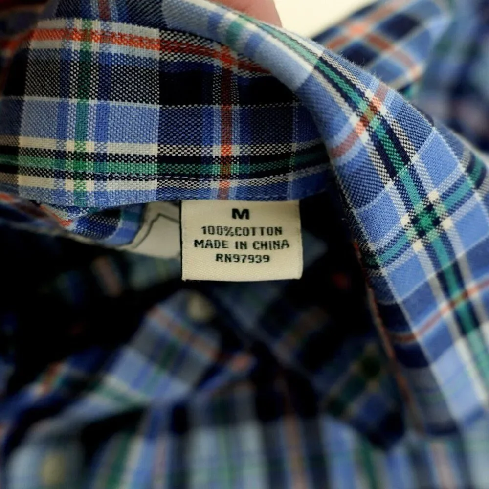 Southern Pines Flannel Plaid Blue Multi-Collared Collared‎ Dress Shirt M Medium